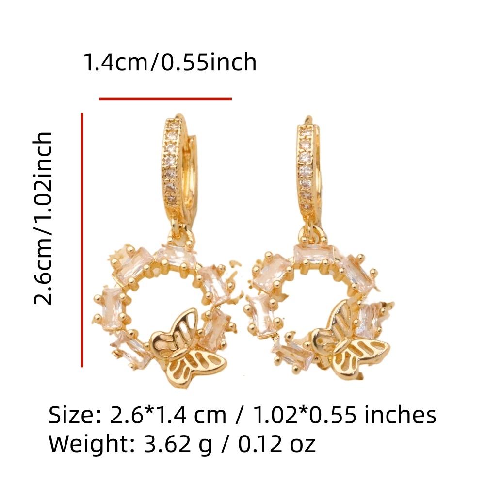 1 Pair Luxury Round Zirconia with Butterfly Dangle Earrings for Women Golden Earring Jewelry Wedding Party Accessories