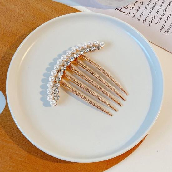Elegant Faux Pearls Rhinestone Hair Comb Simple Women Bride Golden Simple Decor Hair Stick Wedding Birthday Hair Accessories