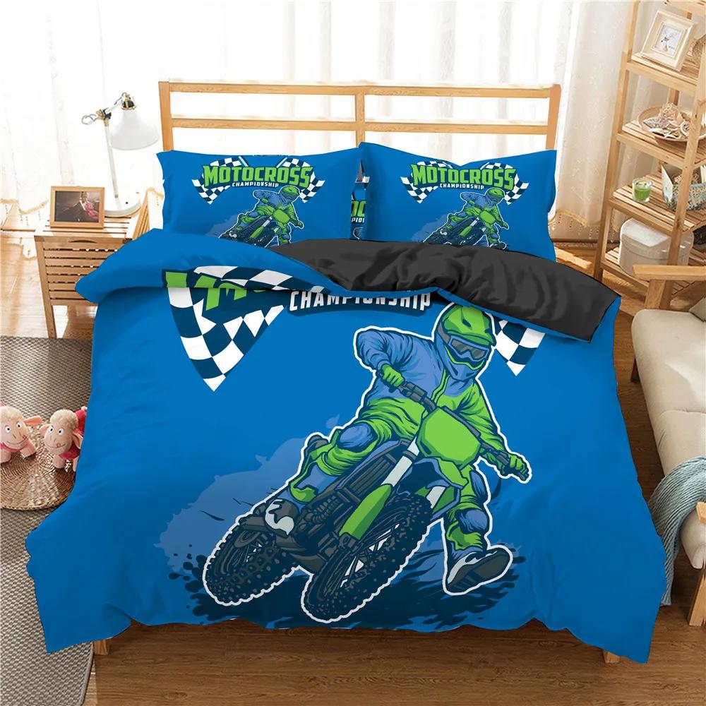 Motocross Bedding Set for Boys Adults Men Off-road Race Motorcycle Duvet Cover Bed Cover Single King Queen Polyester Quilt Cover