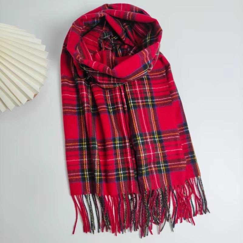 

Рождественский новый красный клетчатый шарф женский зимний универсальный платок утолщенный двусторонний теплый трендовый студенческий шарф