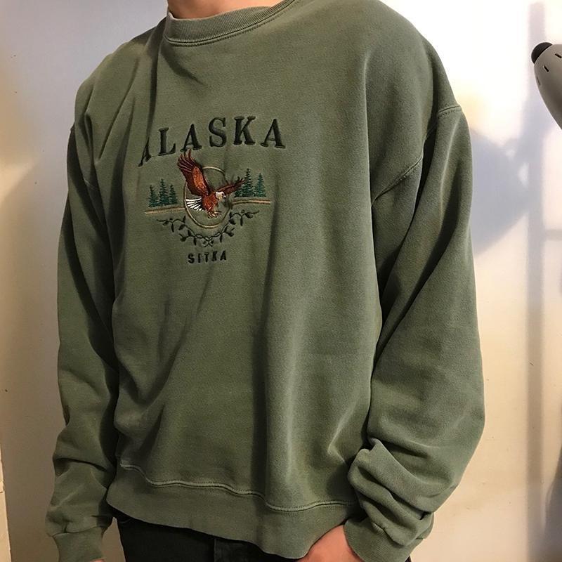 Spring plus size men's casual green bottom printed colorful round neck long-sleeved sweatshirt