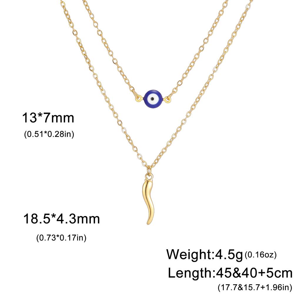Teamer Italian Horn Blue Evil Eye Necklace Stainless Steel Double-layer Chain Necklaces Good Luck Protection Jewelry for Women