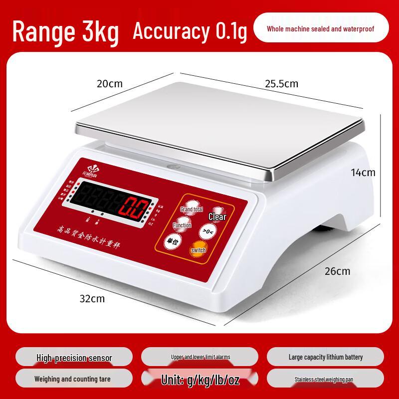 

Huachao Gaoke Fully Waterproof Electronic Kitchen Scale 3kg/0.1g