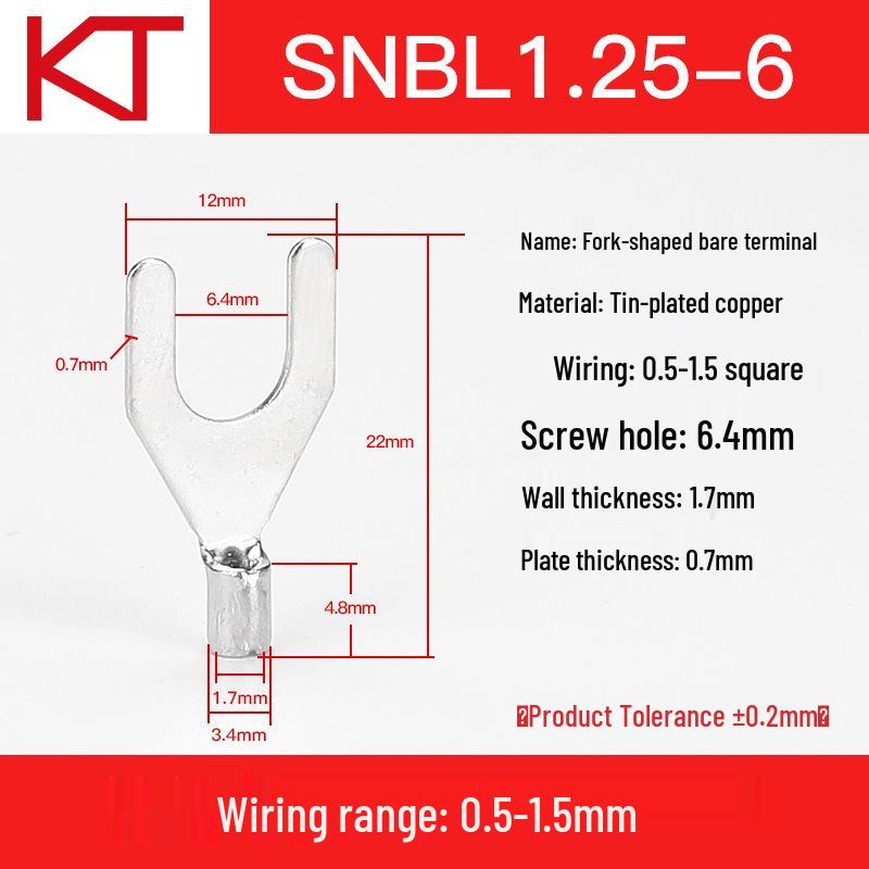 Kaisheng Fork Type Copper Cold Crimp Terminal Y Type (SNB1.25-3/4/5/6/8)