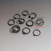 10pcs Iron Ring Multi-Layer Rhinestone Inlaid Ring Set Retro Exaggerated Multi-Layer Geometric Thin Ring Colorful Rhinestone  Black Ring Set
