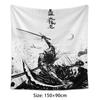 Japanese Samurai Tapestry Flat Print Ink Wash Black White Swordsman Wall Art for Bedroom Living Room Dorm Anime Style Decor