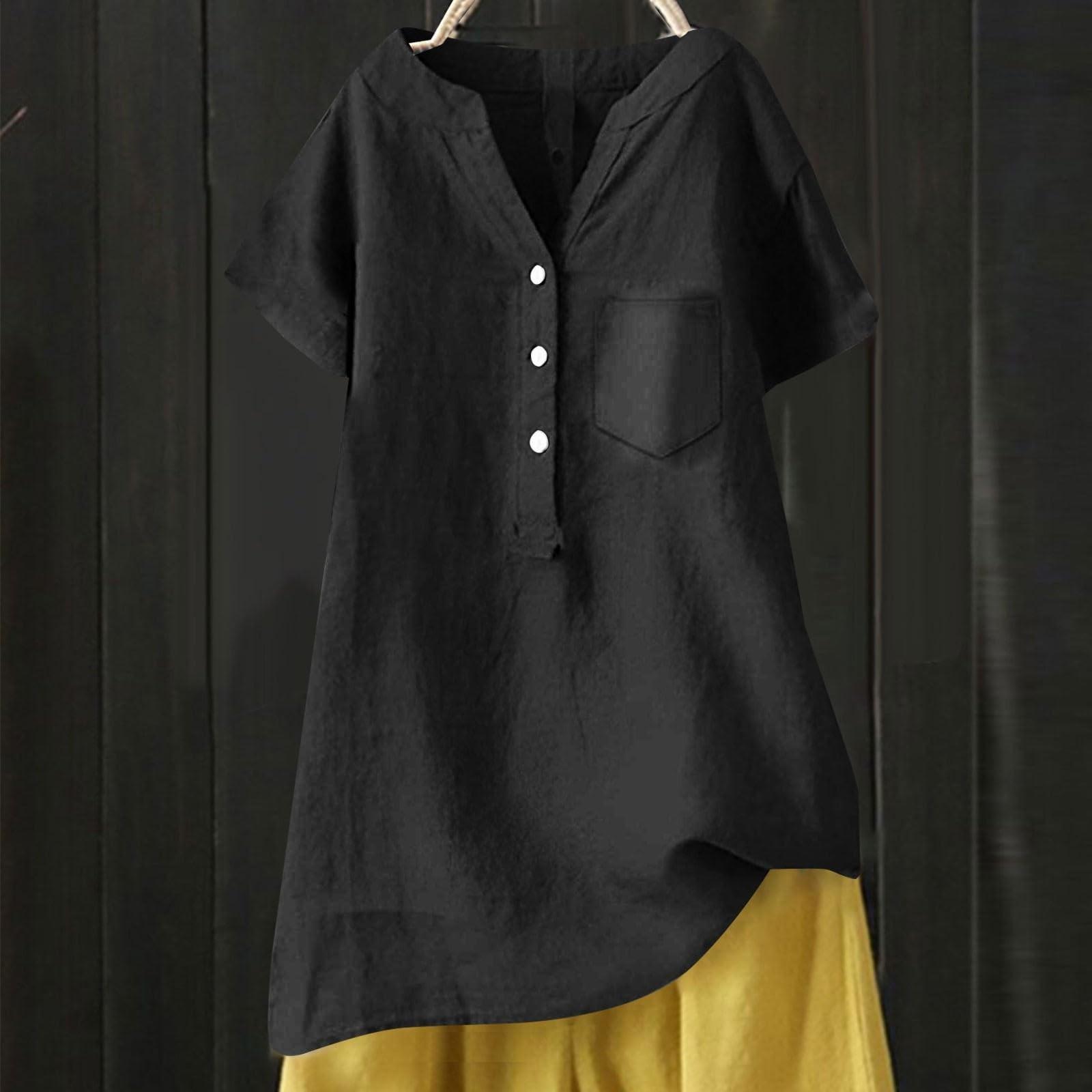 

Женская модная свободная однотонная рубашка с воротником-стойкой на пуговицах и средним рукавом из хлопка и льна XXXXXL чёрный