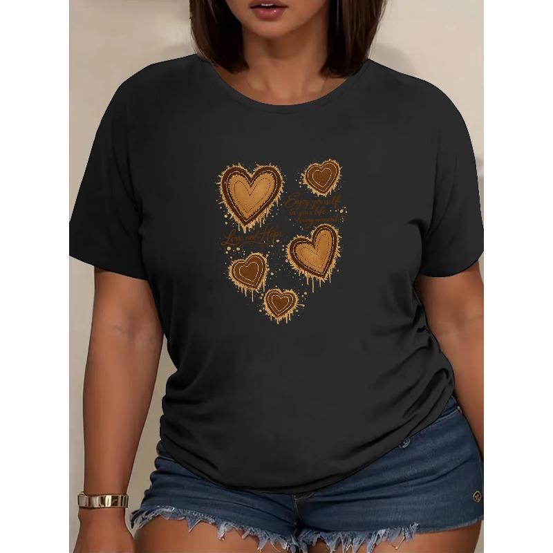 

European Size Women s Love and Hope Printed Heart-shaped Artistic Design, Casual Wear T-shirt, Medium Elasticity,Casual Short-sleeved T-shirt 4XL чорний