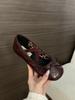 IPPEUM Burgundy Ballet Flats Shoes Women Buckle Round Toe Mary Jane Shoes Ballerinas Zapatos Mujer