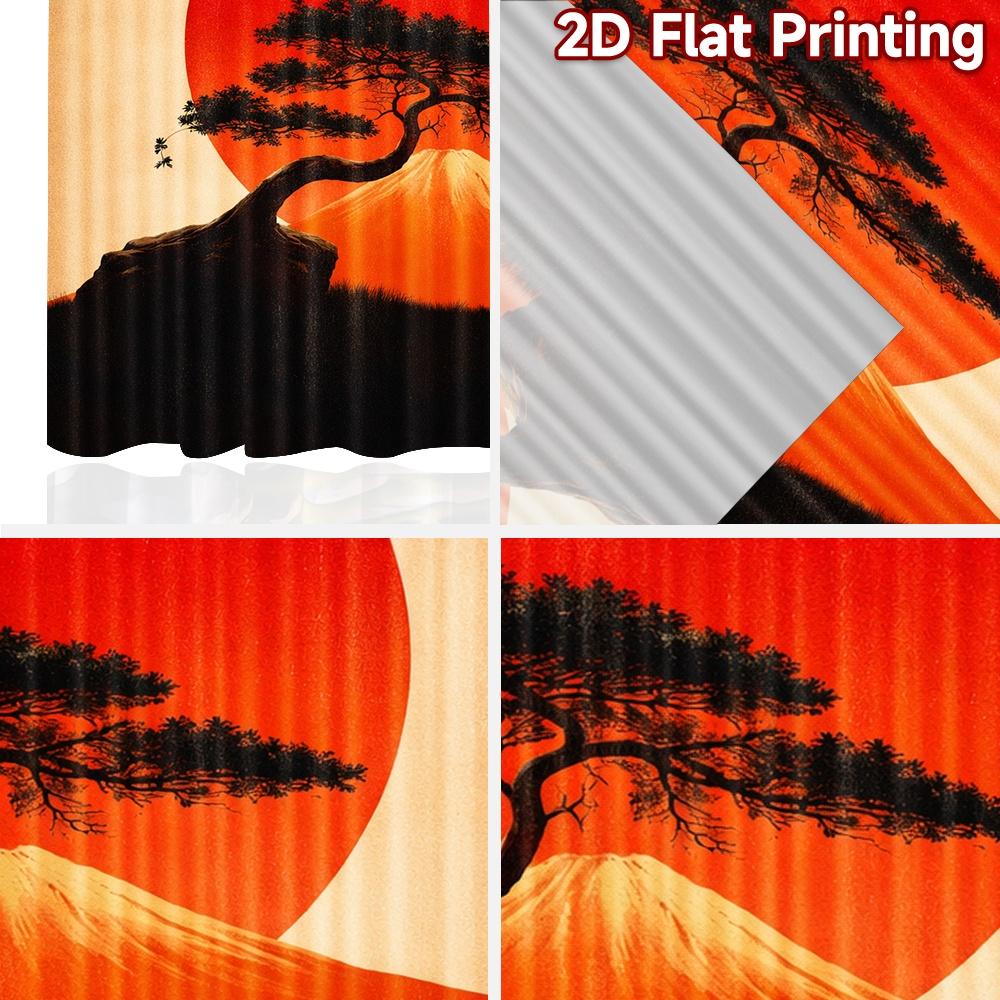 2D Flat Printing 2pcs Curtain Party Curtain Sunset Over Mount Fuji Digital Printed Polyester Drapes Festive Curtains Perfect for