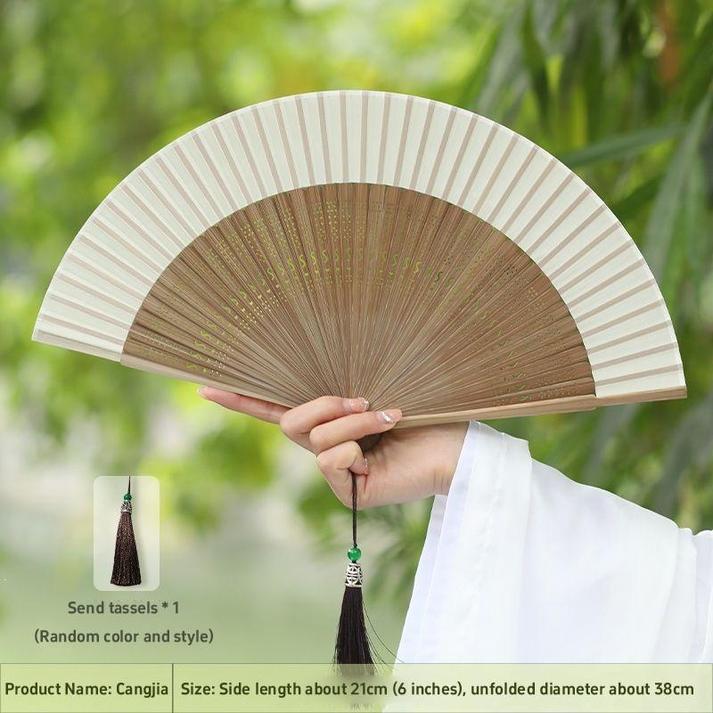 Retro Bamboo Folding Hand Fan Sturdy Smooth Opening Fan with Free Pendant Portable Retro Fan Elegent Female Woman Fan Home Decor