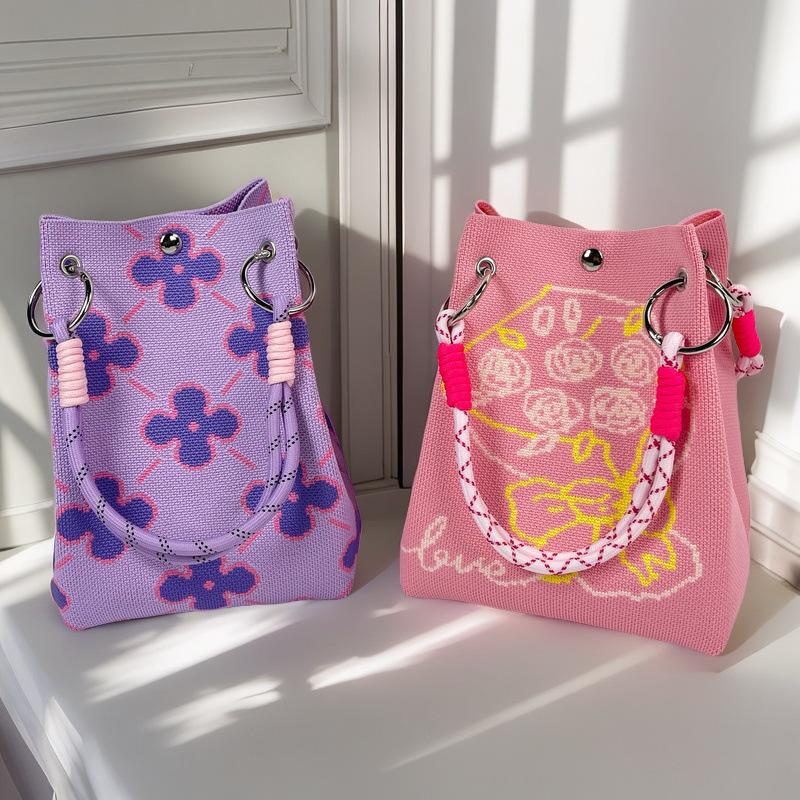 Handgestrickte Handtasche mit großem Fassungsvermögen, lässige, tragbare Pendler-Tragetasche, Umhängetasche, vielseitige Alltags-Handtasche