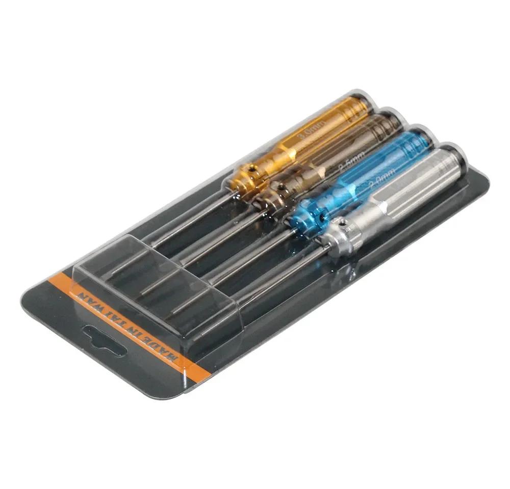 4-Piece Top Quality TiNi Hex Driver Set - 1.5mm/2mm/2.5mm/3.0mm Titanium Nitride Screwdriver Wrenches for RC Helicopter