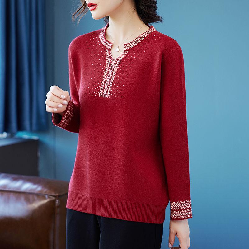 Suéter de Punto Rojo Otoñal para Mujeres Mayores Acogedor Cálido Ropa para Madre de Mediana Edad