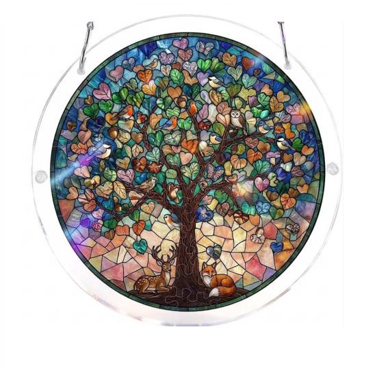 Stained Glass Style Puzzle Suncatcher, DIY Acrylic Jigsaw Puzzle for Adult, Colorful Window Hanging Ornaments for Home Garden Decor