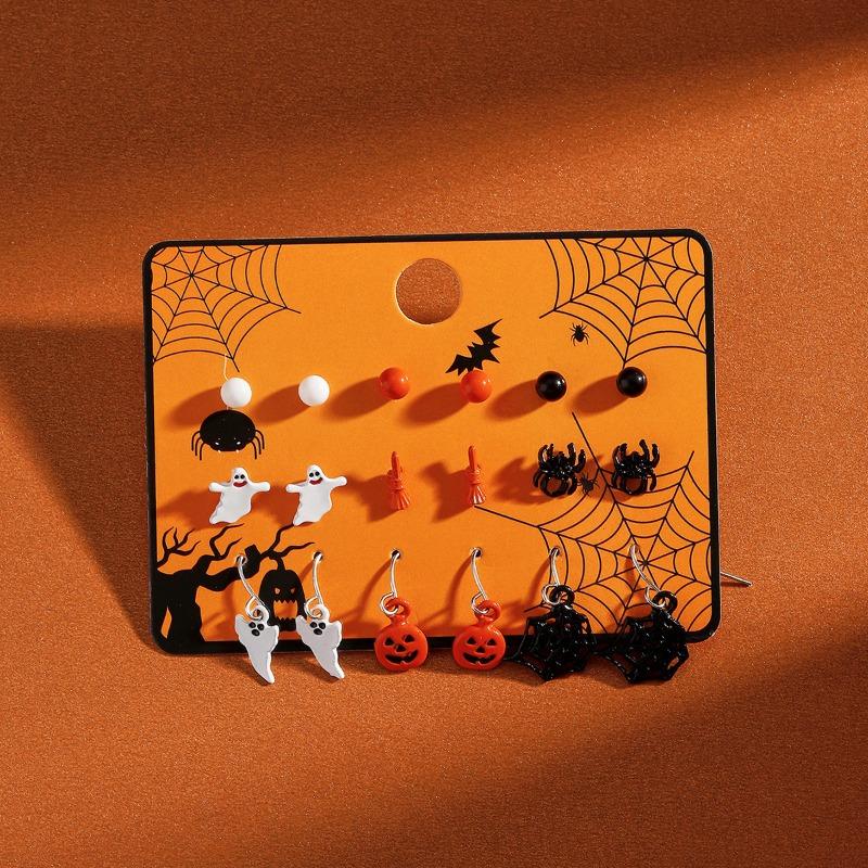 Hot Sale Halloween Stud Earrings Combination Cartoon Funny Pumpkin Head Ghost Bat Element Stud Earrings Set