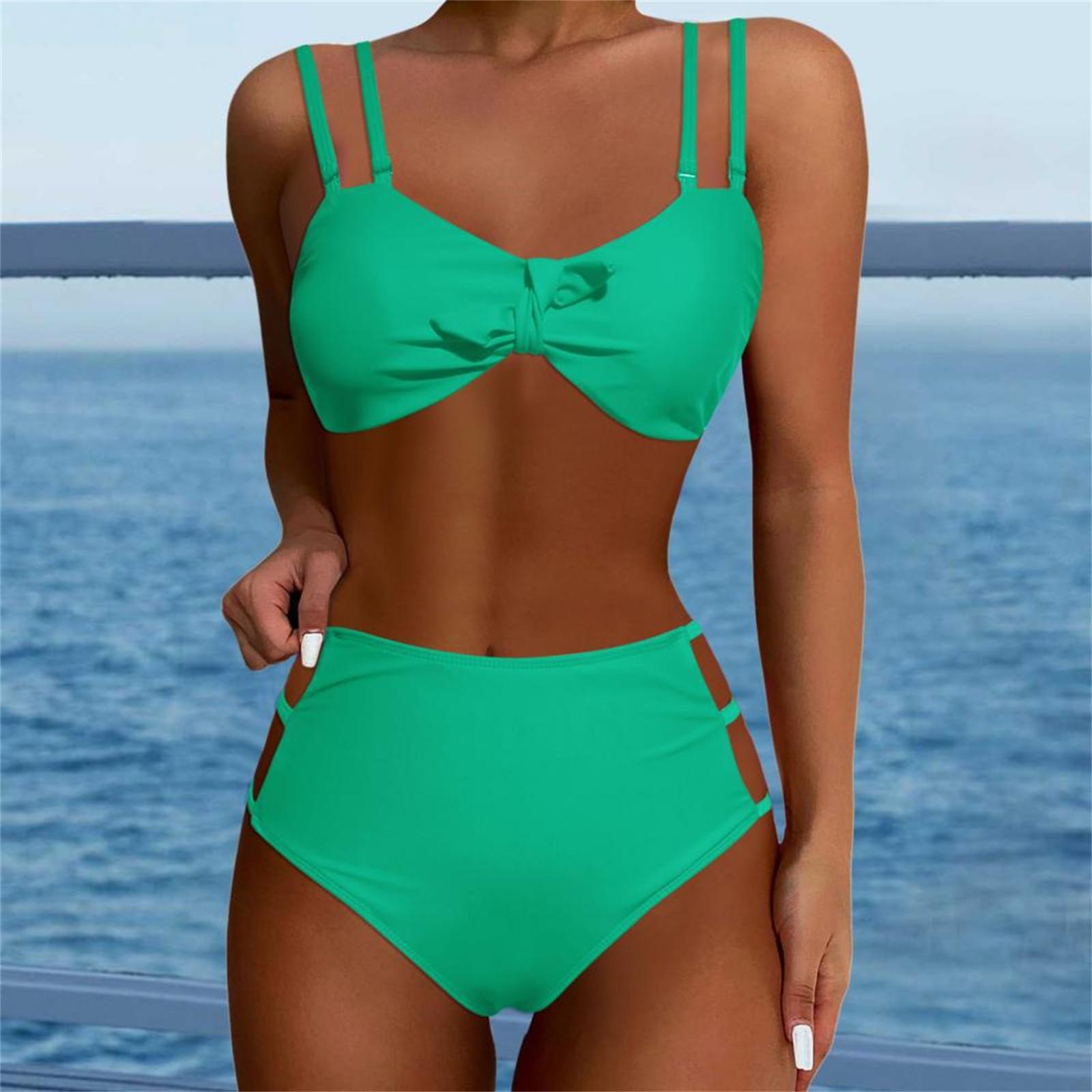 

Women s Split Fashion Bikini Colour Sexy With Bra Pad No Steel Bra Swimsuit XL зелений