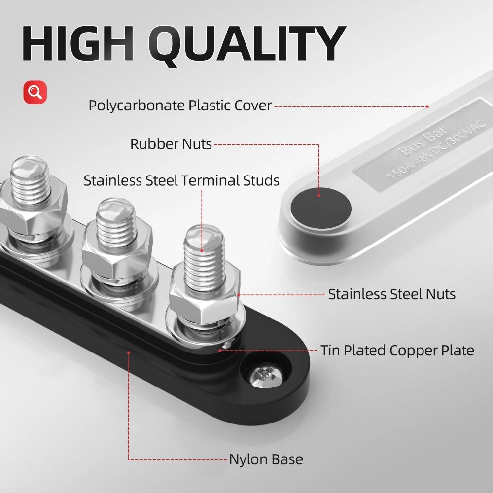 1PC  Bus Bar 12V 150A Mini Power Distribution Block with Cover 4 X 5/16" Posts for Marine Automotive Solar Systems