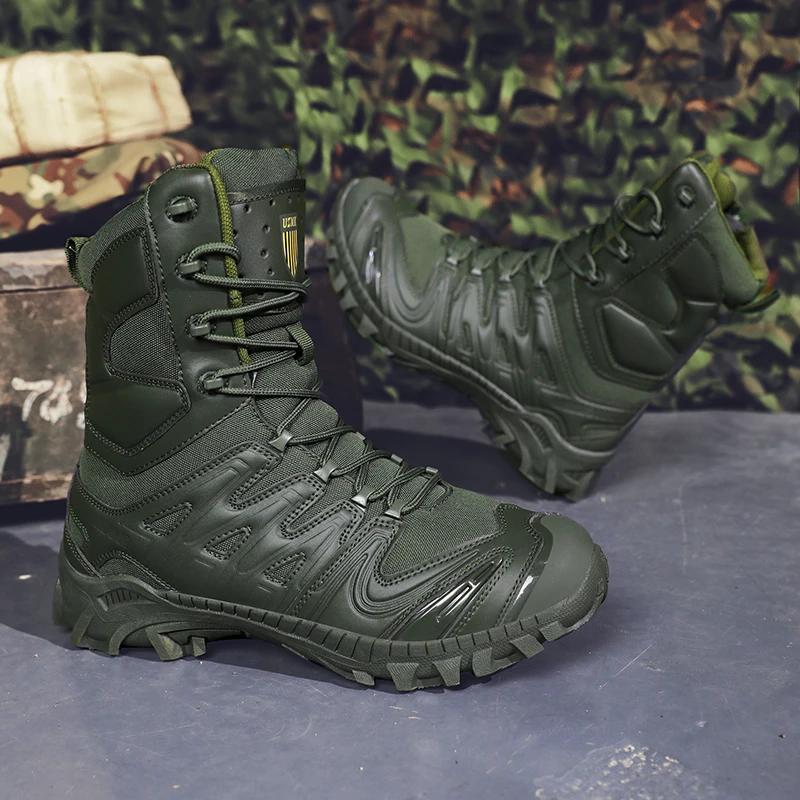 Men's High-top Boots Lace Up Desert Ankle Boot Tactical Combat Boots Outdoor Non Slip Hiking Boots Wear-resistant Training Botas