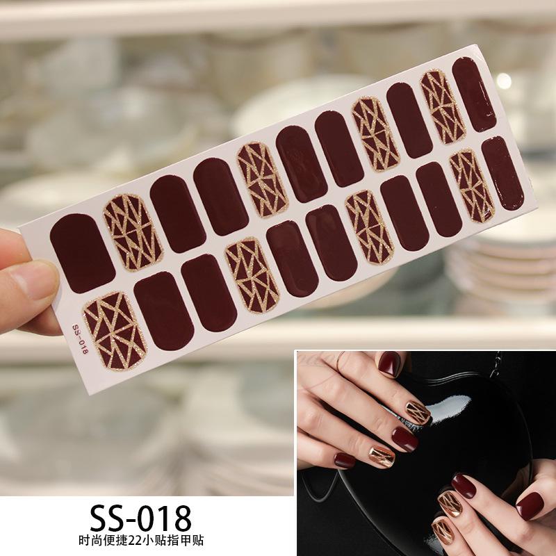 22pcs Sheet Laser Bronzing Full Cover Nail Stickers Long Lasting Tearable Cute Nail Art Wraps Design