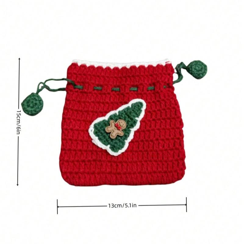 1 bucată de fir, buzunar tip pachet croșetat manual, portofel Santa Claus pentru mărunțiș, cadou de decor de Crăciun, pungă împletită pentru depozitarea bomboanelor
