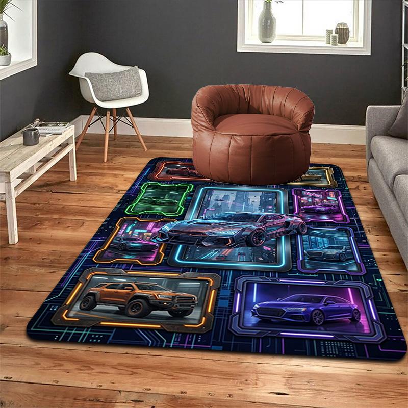 Cyberpunk Car Collection Pattern Rug Floor Mat for Living Room or Bedroom Soft and Comfortable Carpet a Gift for Birthday and Holiday.