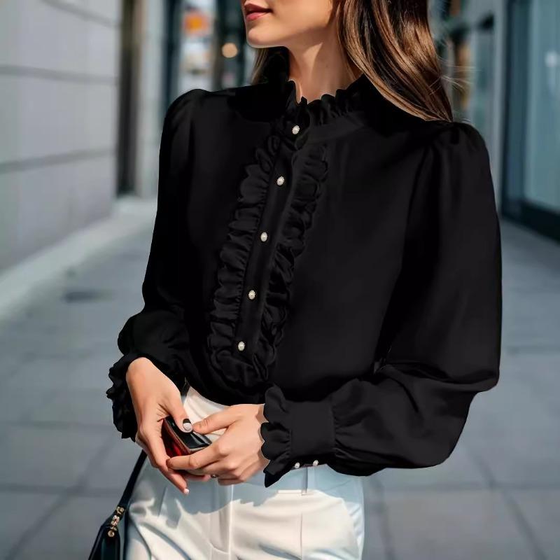 Women Elegant Ruffled Long Sleeve Blouse Plus Size