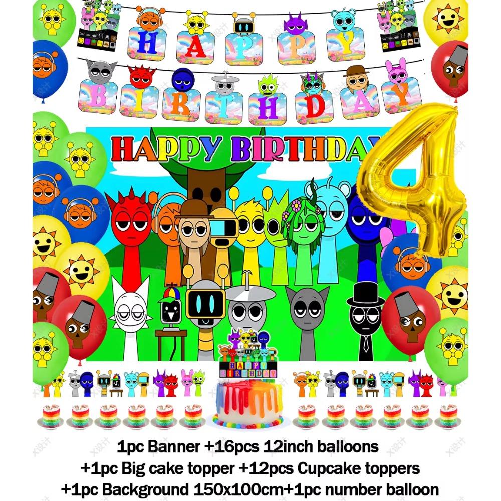 Hot Game-Incredibox Sprunki Kids Birthday Party Balloon Banner Background Cake Topper Decoration Baby Boy Party Supplies Gifts
