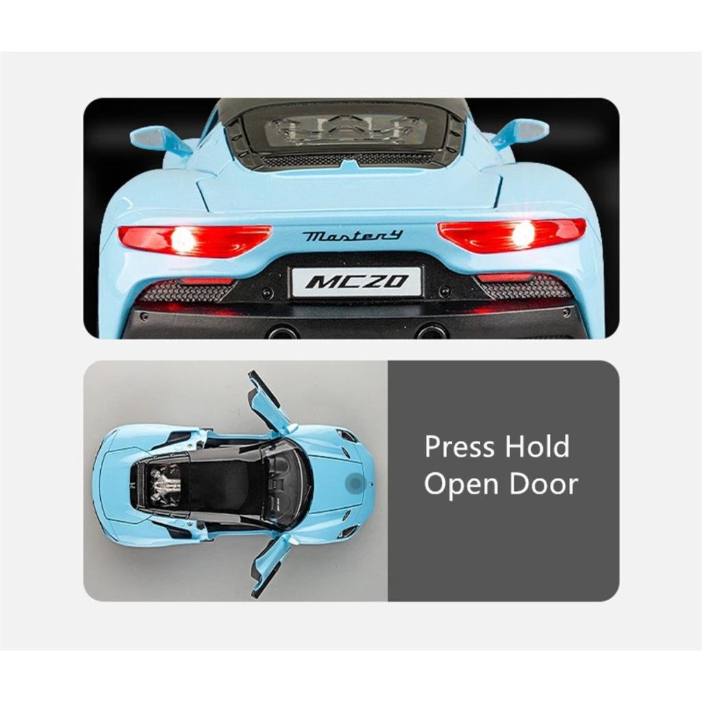 1/22 Maserati MC20 Cabrio Rennwagen-Modell aus Metallguss, Sportwagen-Modell mit Sound und Lichteffekten, Spielzeug für Kinder, Geschenk