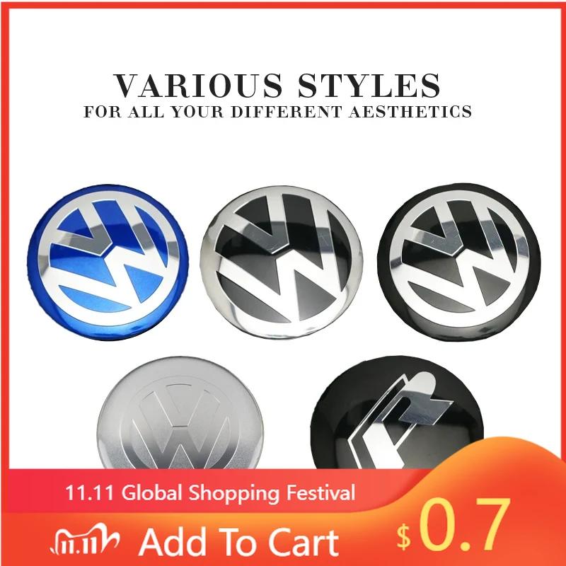 For VW 4Pcs 56mm Car Wheel Center Hub Cap Stickers Car Emblem Badge Decal For Volkswagen GTI R-Line R Polo T5 Golf Passat Scir