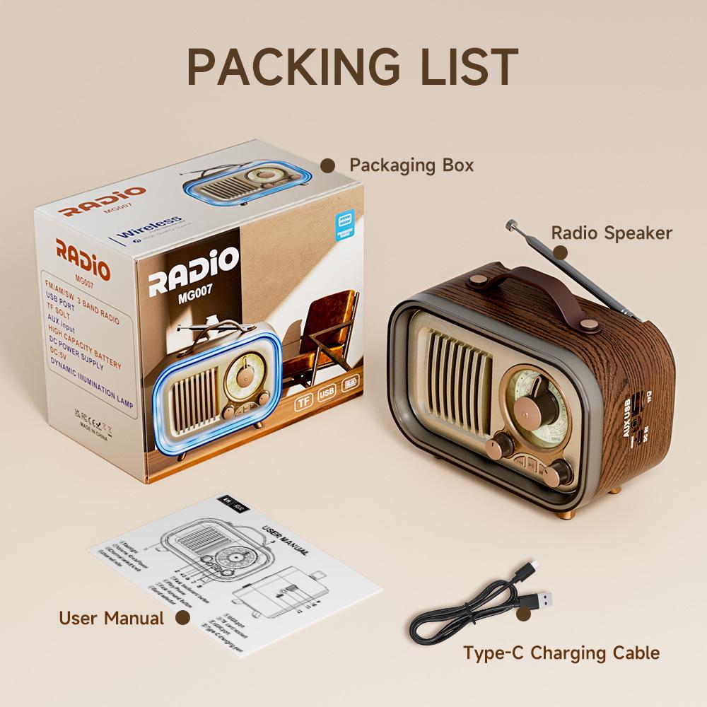 Retro Multifunctional Bluetooth Speaker with Radio, Portable Wireless Outdoor and Home Audio, Multi-band, Card Compatible.