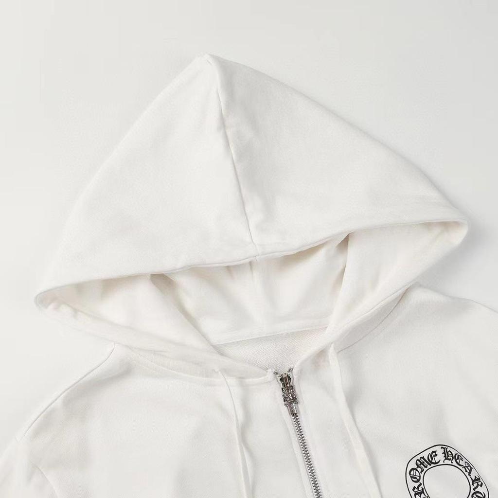 Trendy Chrome Sanskrit Cross Print Zipper Hooded Sweatshirt