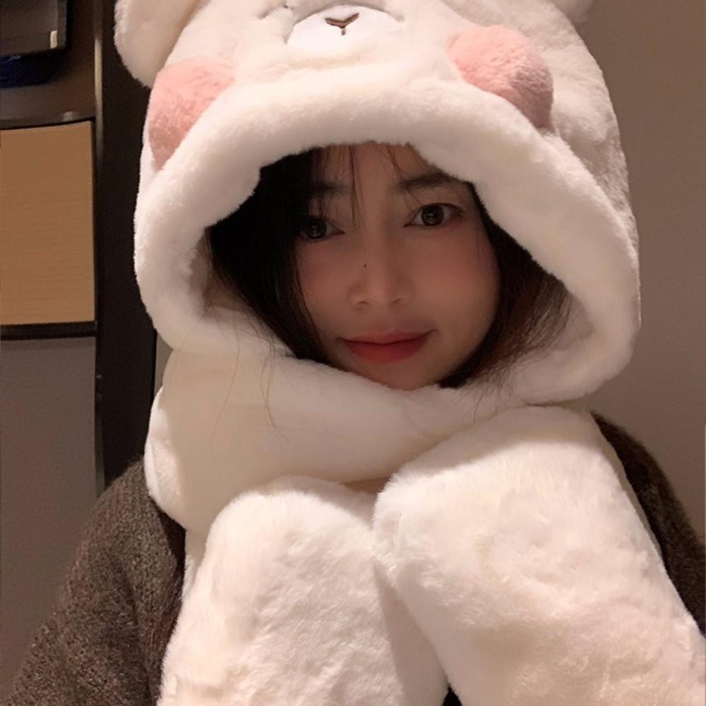 Fluffy Ear Protection Hat Warm Velvet Bucket Hat Cute Plush Bear Hat  Women