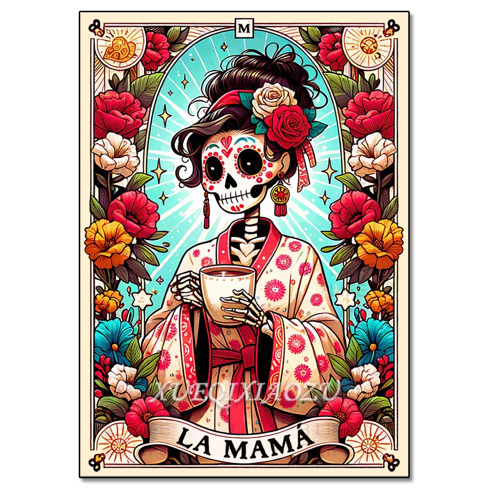 Peinture Art Diamant DIY Squelette Dames Mosaïque Point de Croix Set Art Fleur Pierre Précieuse Incrustation Cadeau DIY Décoration Peinture