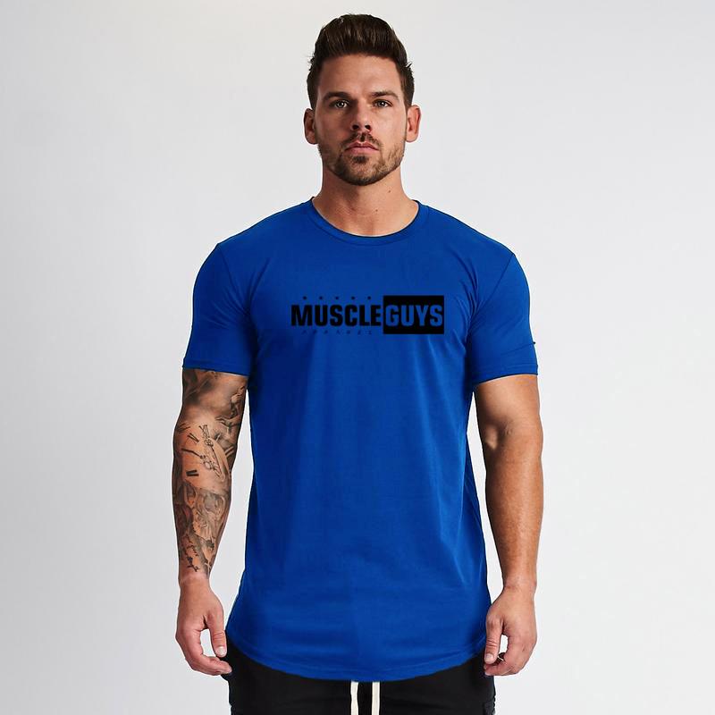 Gym Fitness Muscle Breathable Clothing Summer Cotton Short Sleeve Slim Fit T-shirts Gyms Bodybuilding Mens Casual Sport Shirts