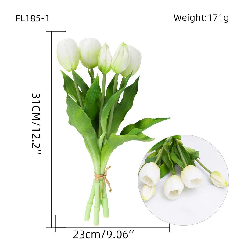 Simulierter 5-köpfiger Tulpenstrauß, Künstlicher Tulpenstrauß mit weicher Gummihaptik, Nordische Heimdekoration, Falsche Blumenzierde