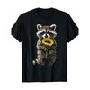 Adorable Raccoon Holding Sunflower Unisex T-Shirt Black Short Sleeve Crew Neck Casual Tee