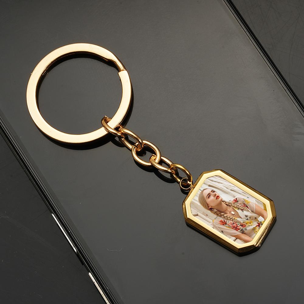 Personalisierter Foto-Schlüsselanhänger - Individueller Schlüsselanhänger mit rechteckigem/achteckigem Rahmen, Einzigartiges Geschenk für Ihn Sie