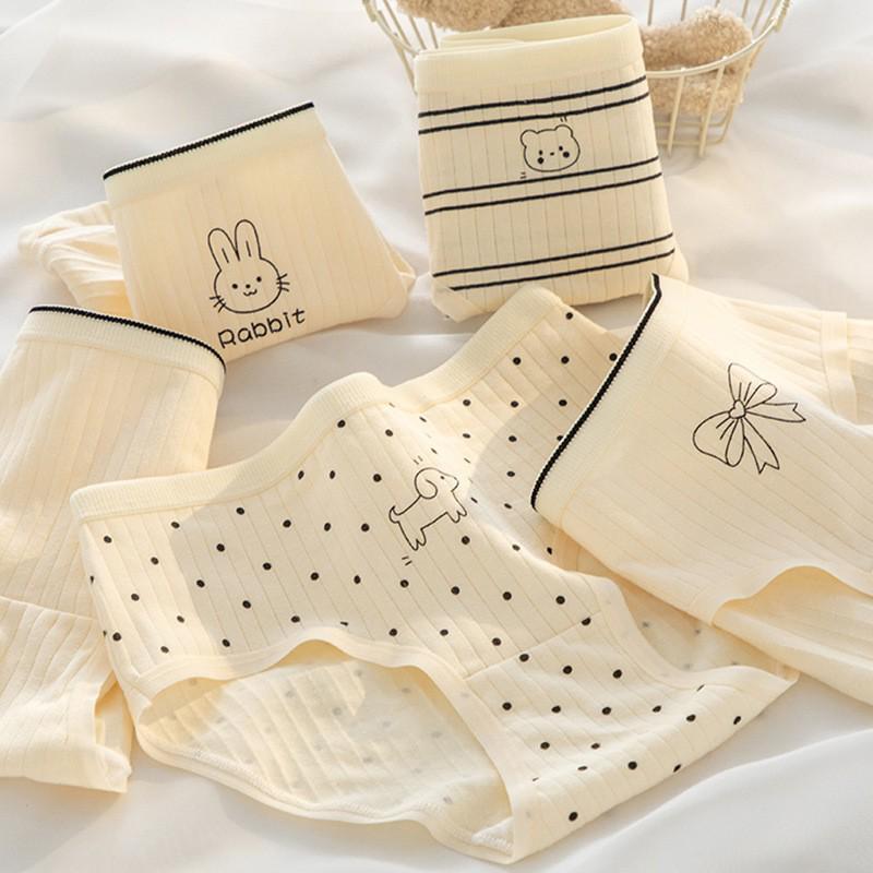 Ladies' Breathable Cartoon Cotton Underwear - Comfortable Antibacterial Waistband Triangle Pants