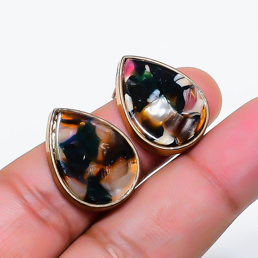 Natural Dendrite Opal Gemstone Brass Jewelry Earring 0.91  RE-395
