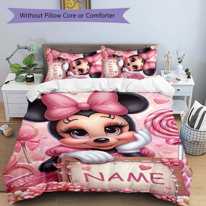 3pcs Minnie5 Cover Set - Personalized Name, HD Printed Bedding with 1 Cover and 2 Pillowcases - Perfect for Home Decor, Easy Care