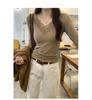 Spicy Girl Black Lace Patchwork V-neck Slimming Long Sleeve Top for Women