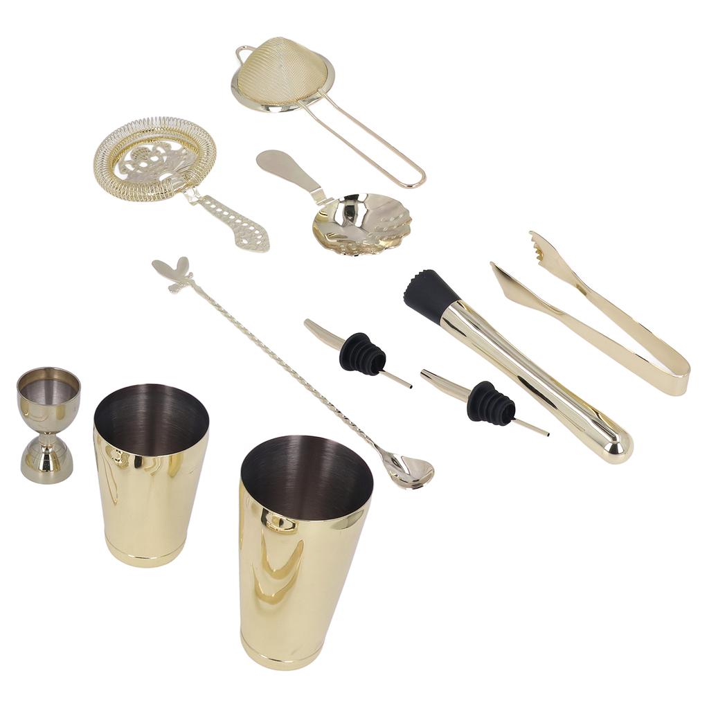 11PCS Cocktail Shaker Set Stainless Steel Drink Mixer Set Bar Cocktail Mixing Tool for HouseholdGold