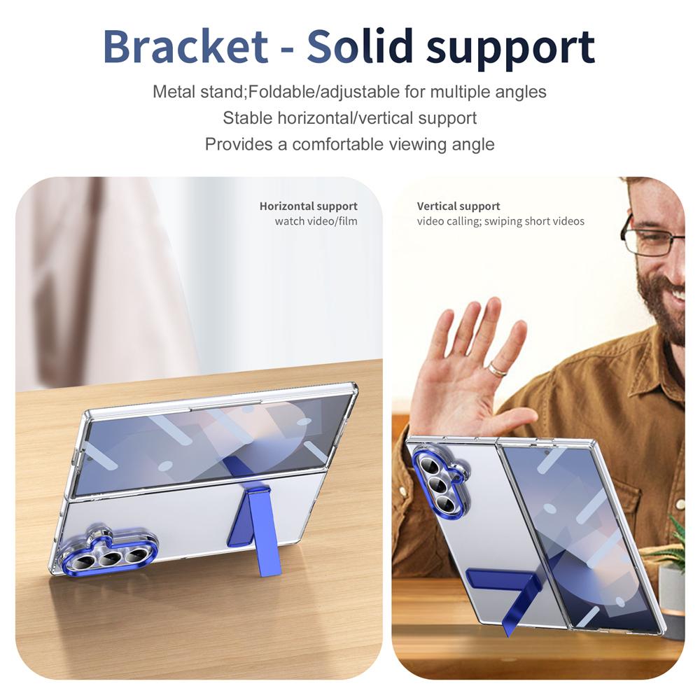 KEYSION Transparent Case for Samsung Galaxy Z Fold 7 Hard PC Metal Kickstand Shockproof Phone Cover with Glass Screen Protector