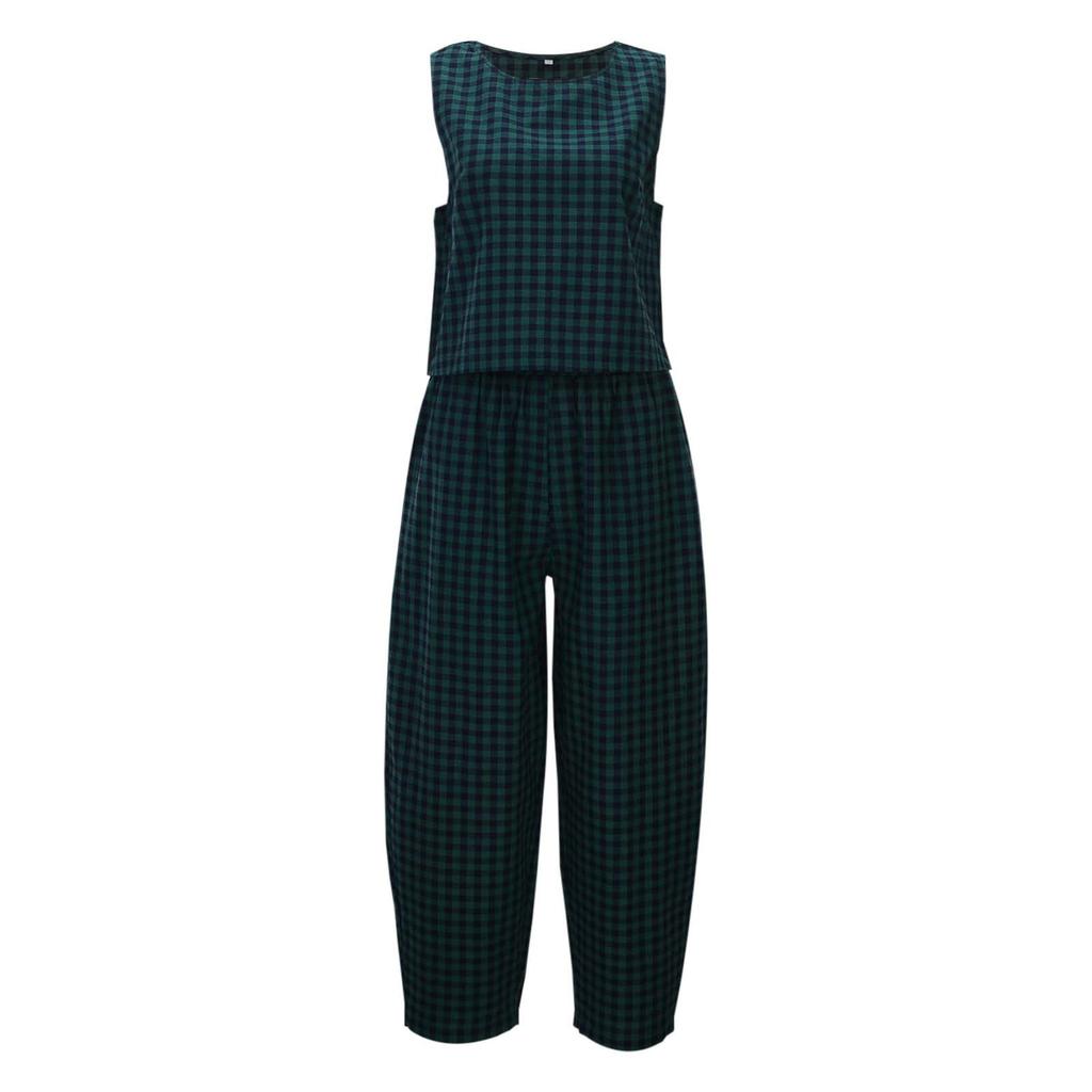 Women's 2026 New Printed Plaid Loose Casual Sleeveless Vest and Pants Set