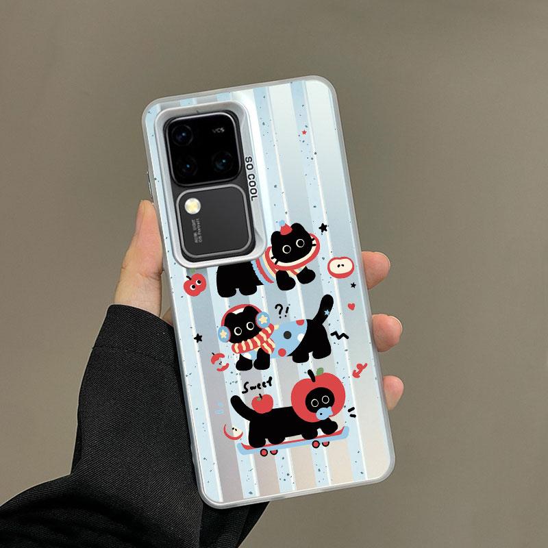 For Samsung Galaxy S25 S22 Ultra Plus S21 FE S24 S23 Ultra Plus FE Laser Phone Case Cartoon Animal Cute Apple Cat Back Covers