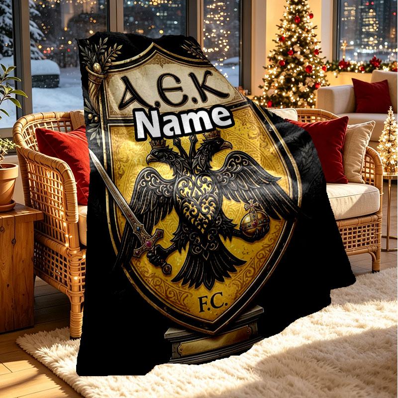 Custom Name Personalized AEK Athens FC Print Blanket, Home Decor, Bedroom, Sofa, Camping, Couch, Gifts for Birthday Christmas