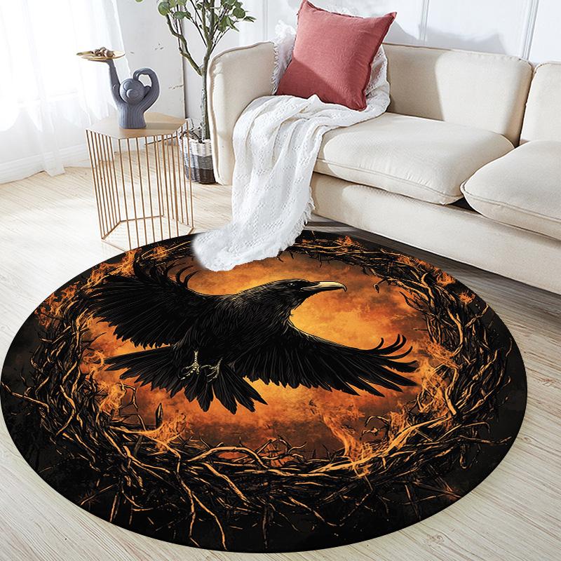 Crow,Round Area Rug,Carpet Rug for Living Room Bedroom Sofa Playroom Decor,Non-slip Floor Mat