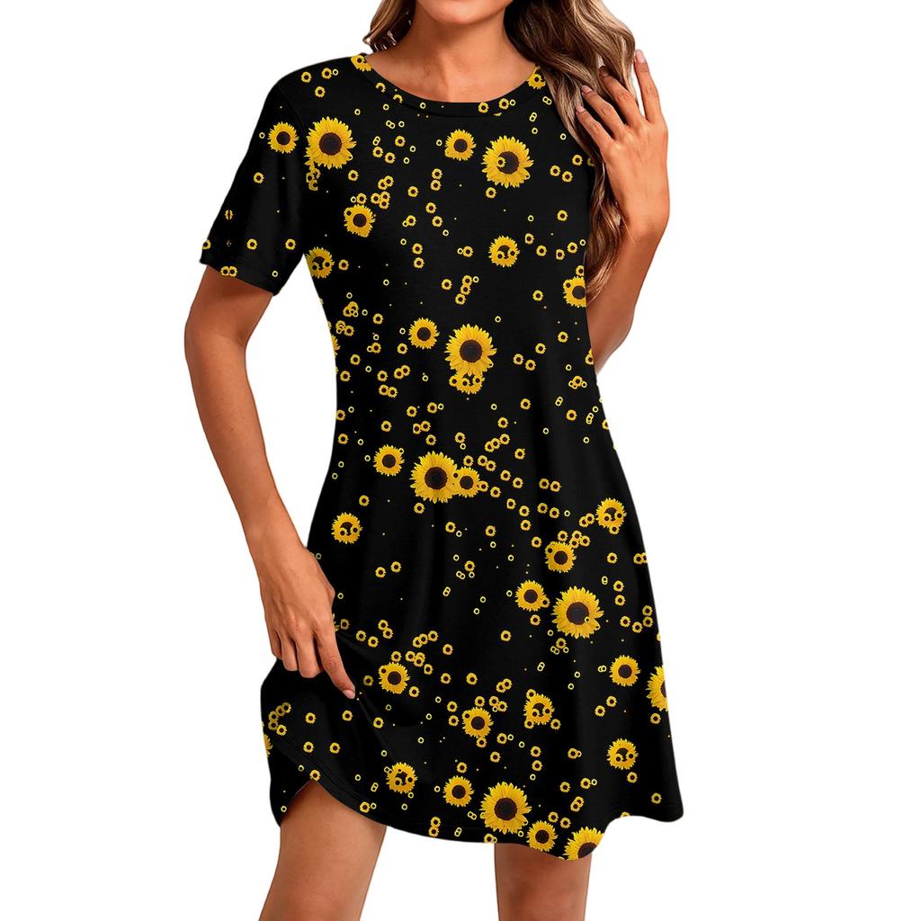 Women's Fashion Casual Print Round Neck Short Sleeve Short Dress