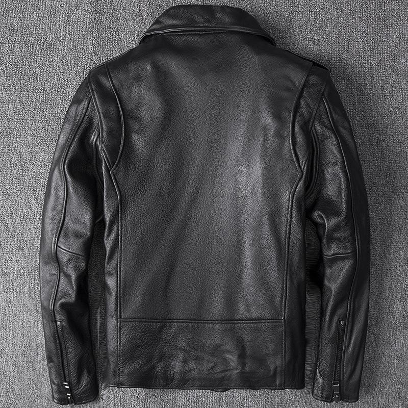 Erste Schicht Reines Rindsleder Motorradlederjacke Echtes Leder Lederjacke Herren Revers Motorradanzug Slim